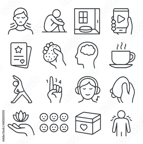 Icon set representing creative art, music, writing, and online learning tools