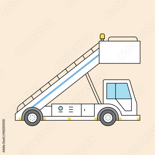 Vector illustration of a mobile passenger airstair vehicle, a common piece of ground support equipment used at airports for boarding and deplaning aircraft.