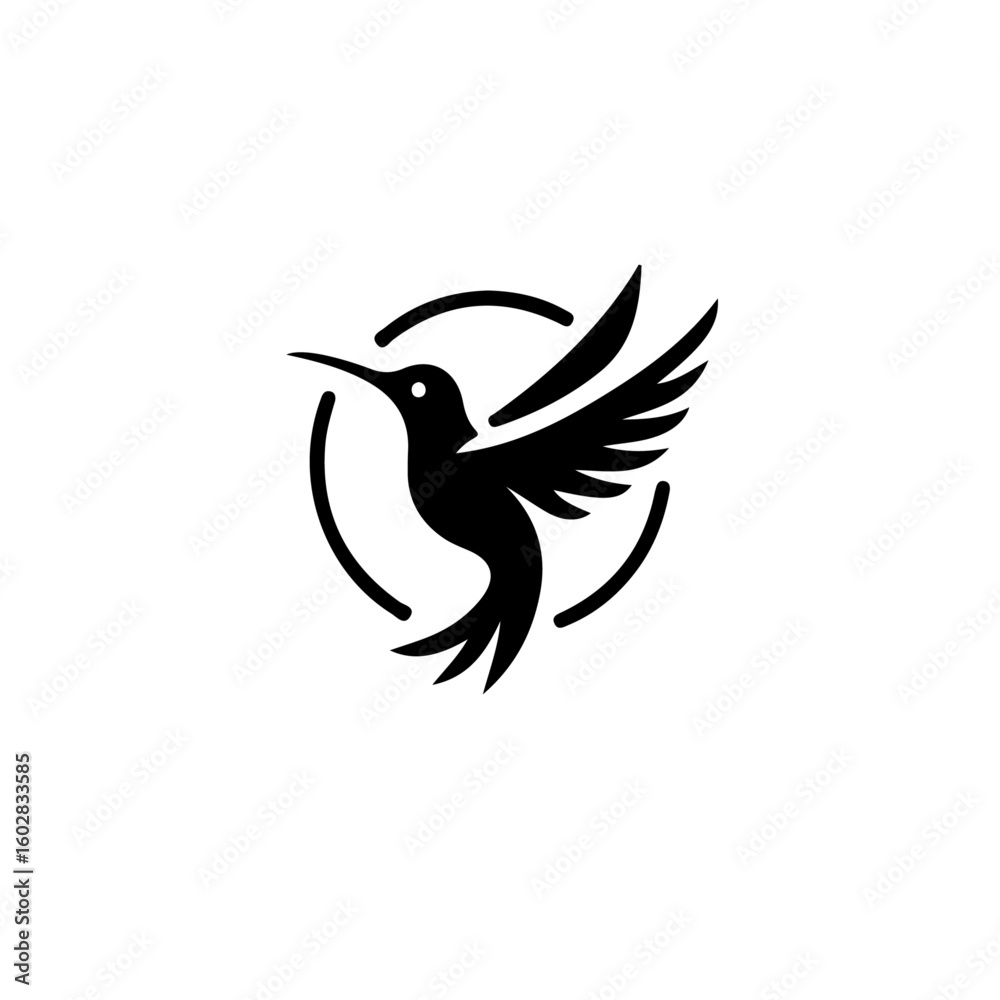 Obraz premium A minimalist black silhouette of a hummingbird inside a circular frame design