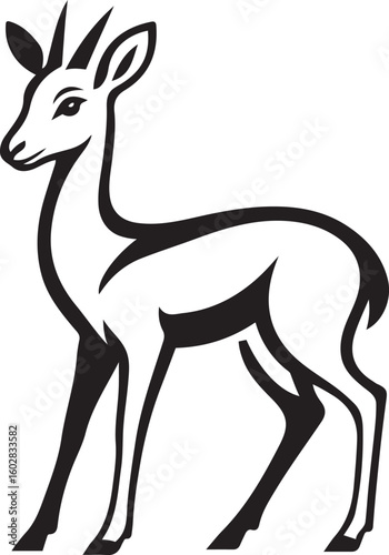 Black dik silhouette on white background antelope animal, Simple antelope silhouette black and white