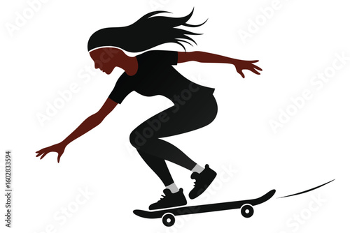 Silhouette of a Girl Skateboarding Dynamically