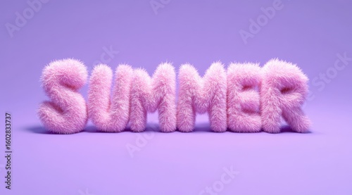 Fluffy Pink Summer Text on Light Purple Background