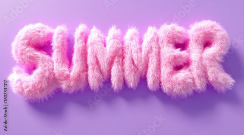 Furry Pink Summer Text on Pastel Purple Background