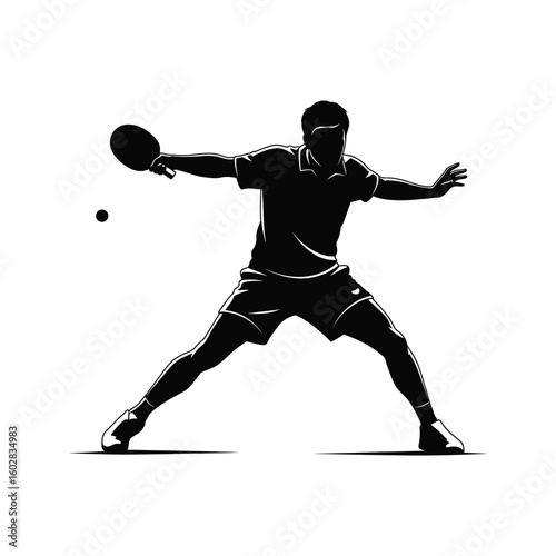 Dynamic Silhouette of Table Tennis Player in Action Serving a Ball