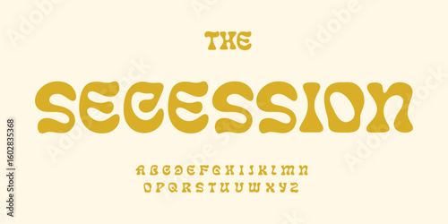 Groovy secession font, wavy boho alphabet logo alphabet, retro bold organic psychedelic lettering, bold art nouveau typeface, elegant branding typography, fluid typographic design. Vector typeset.