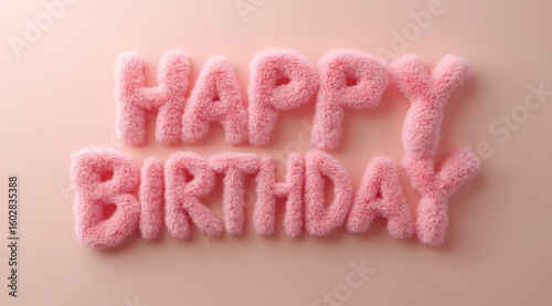 Fluffy Pink Happy Birthday Message on Peach Background