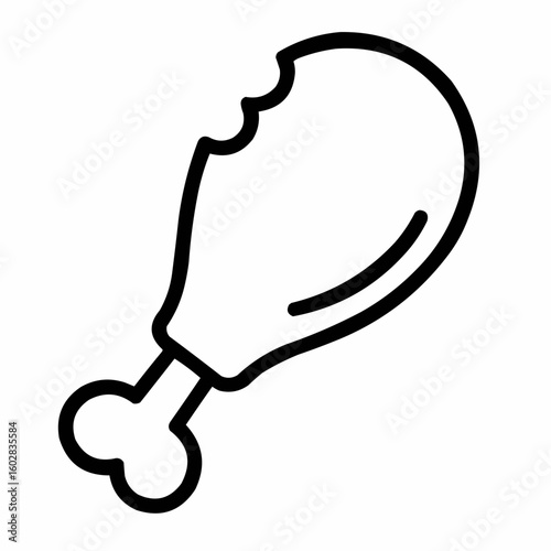 Stylized chicken drumstick with two bite marks. Single-line shading for texture
