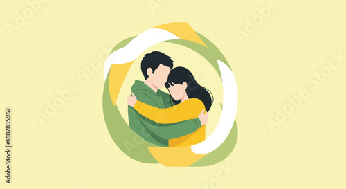 Illustration of siblings embracing, symbolizing love, care, support, and a strong family bond. Perfect for togetherness and affection.