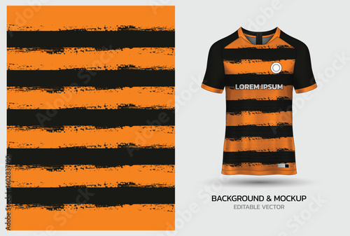 Jersey mockup and background pattern design. Uniform front view jersey and sublimation templates for sports, soccer, football, volleyball, badminton, e-sports, casual