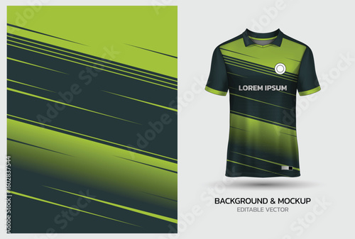Jersey mockup and background pattern design. Uniform front view jersey and sublimation templates for sports, soccer, football, volleyball, badminton, e-sports, casual