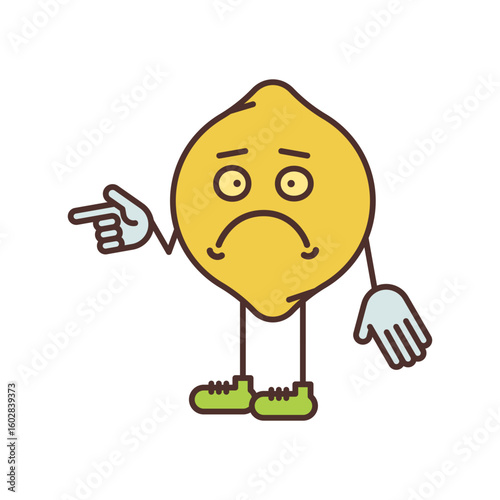 Lemon character half turn points finger and dissatisfied