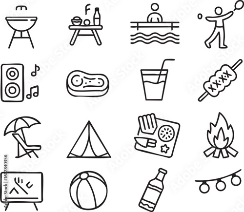 Wallpaper Mural Collection of Summer Picnic and Camping Icons in a Line Style Featuring Food Activities and Outdoor Recreation Elements Torontodigital.ca