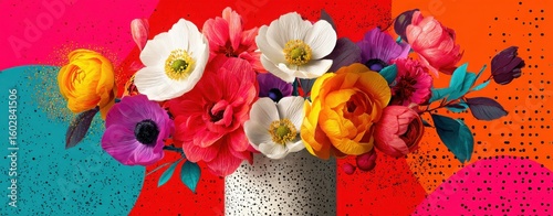 Trendy Vibrant Flower Composition in Pop Culture Style