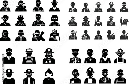 Vector icons set of professional workers people avatars in uniform and occupation tools