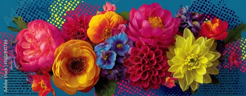 Pop Art Floral Arrangement with Bold Abstract Background

