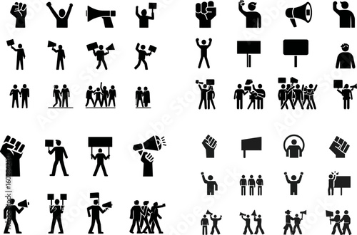 Protest movement icons vector set illustration for social activism and rights march
