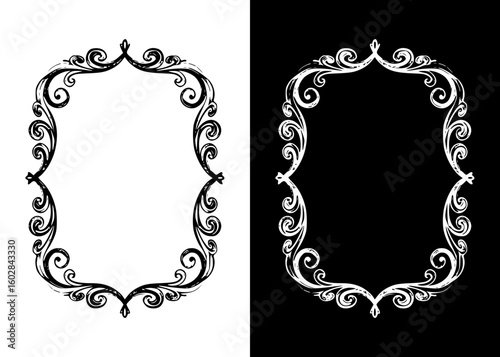 Decorative chalk drawing frame, isolated vector image in two design variants - on transparent and black backgrounds