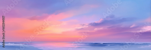 Idyllic Sunset Over Calm Ocean with Pastel Colors and Soft Clouds