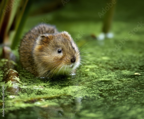 Water vole (Arvicola terrestris) in a lake, in the wild