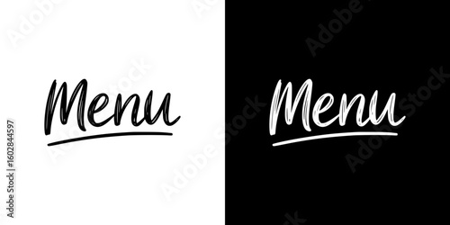 lettering "Menu", isolated vector image in two design variants - on transparent and black backgrounds, chalk drawing

