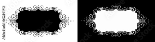 Decorative frame, isolated vector image in two design variants - on transparent and black backgrounds, chalk drawing

