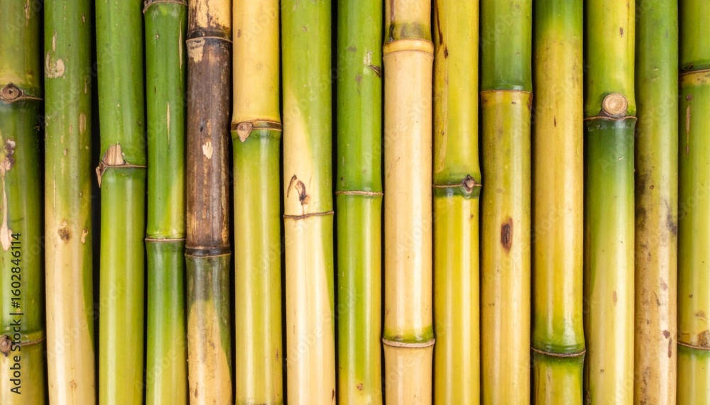 Fototapeta premium Close up Pattern of Fresh Green and Yellow Bamboo Stalks in Natural Light