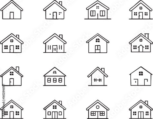 Seamless Pattern of Simple House Icons in Black and White Perfect for Real Estate or Home Design Projects