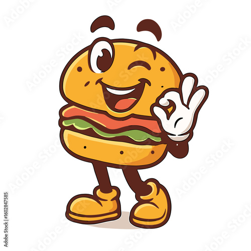 Hamburger Mascot Cartoon OK Illustrations