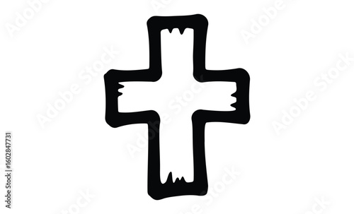Black brushstroke cross on white background. Vector retro hand drawn illustration.