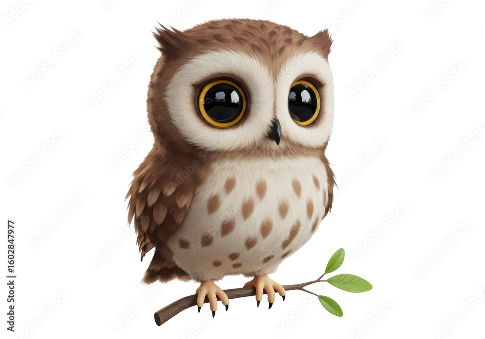 Naklejka premium Isolated Cute Cartoon Owl Perched on Branch