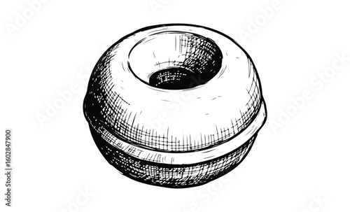 Hand-drawn sketch of a vintage wooden round box with lid. Vector retro hand drawn illustration.