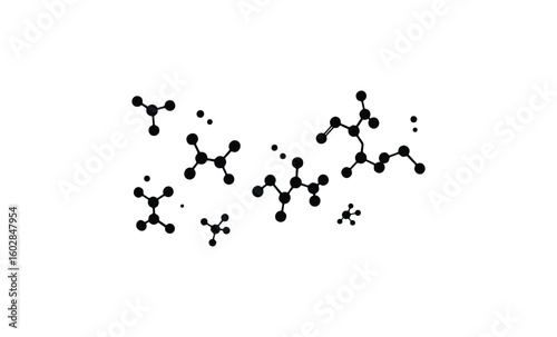 Abstract molecular structure illustration with black dots on white background. Vector retro hand drawn illustration.