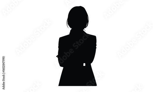 Silhouette of female adult with short hair in profile view. Vector retro hand drawn illustration.