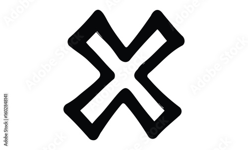 Monochrome geometric x shape with overlapping lines. Vector retro hand drawn illustration.