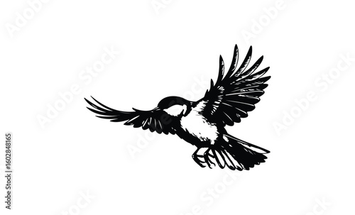 Silhouette of a bird in flight with wings outstretched. Vector retro hand drawn illustration.