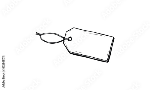 Simple blank price tag with string for retail items. Vector retro hand drawn illustration.