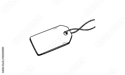 Blank price tag with string sketch on white background. Vector retro hand drawn illustration.