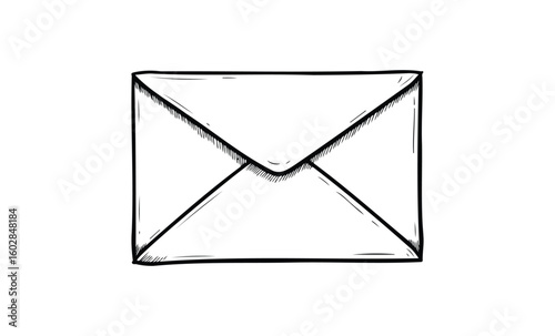 Hand-drawn vintage envelope sketch with detailed line art on white background. Vector retro hand drawn illustration.