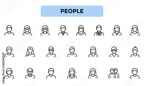 People Line Icons Pack – Outline Icons Representing Diverse Individuals, Professions, and Genders