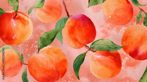 watercolor peaches in orange, fresh background