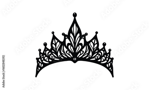Elegant ornate tiara design with intricate detailing. Vector retro hand drawn illustration.
