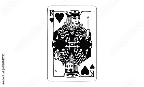 King of spades playing card illustration with classic design. Vector retro hand drawn illustration.