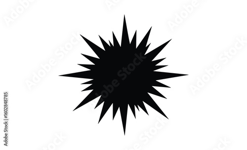 Black geometric starburst design with sharp points on white background. Vector retro hand drawn illustration.