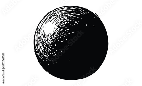 Abstract black and white sketch of a textured sphere. Vector retro hand drawn illustration.