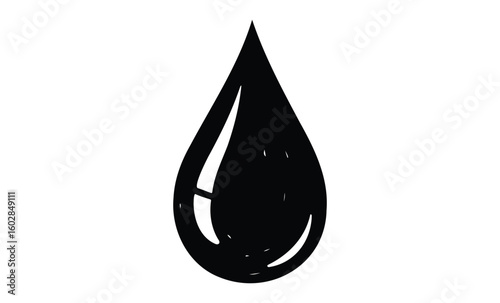 Black droplet icon: simplistic design with bold outline. Vector retro hand drawn illustration.