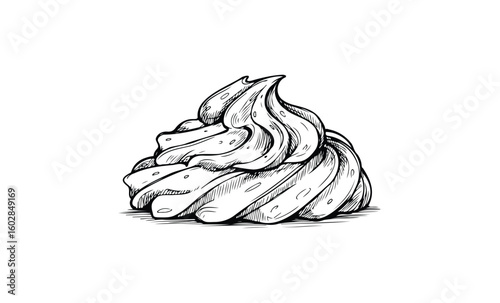 Hand-drawn whipped cream or frosting swirl in black and white. Vector retro hand drawn illustration.