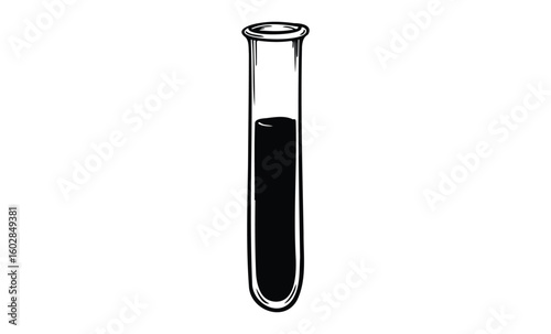 Simple black and white test tube illustration for science and laboratory concepts. Vector retro hand drawn illustration.