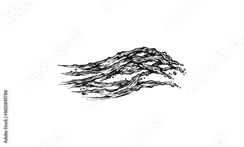 Abstract black and white wave illustration with flowing lines. Vector retro hand drawn illustration.