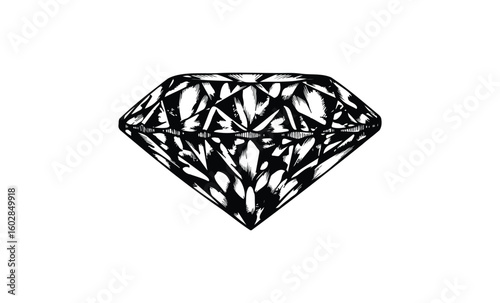 Black and white abstract diamond design with geometric patterns. Vector retro hand drawn illustration.
