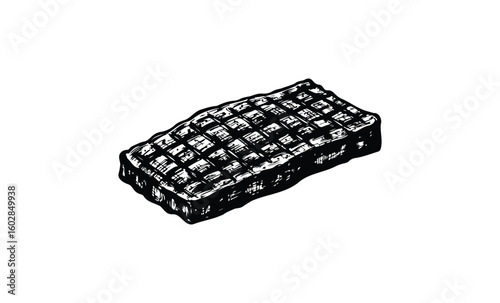 Hand-drawn black and white illustration of a chocolate wafer bar with textured surface. Vector retro hand drawn illustration.
